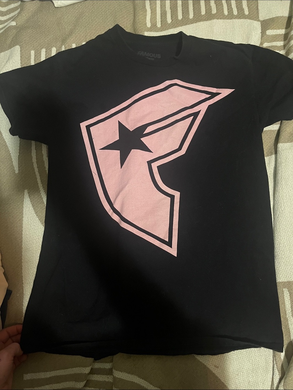 Famous Stars & Straps women’s  Black Short Sleeve Tee with Pink Crest